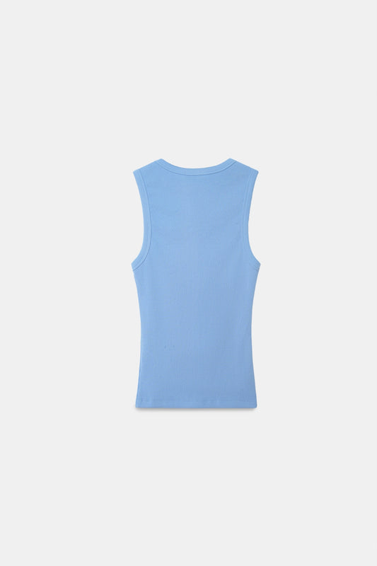 Pastel Blue Ribbed Round Neck Top