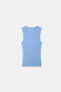 Pastel Blue Ribbed Round Neck Top