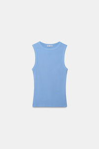 Pastel Blue Ribbed Round Neck Top