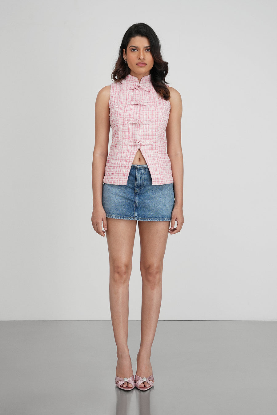 Peach Knotted Tweed Top