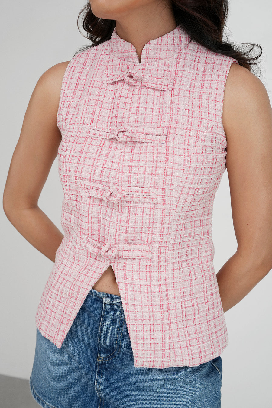 Peach Knotted Tweed Top