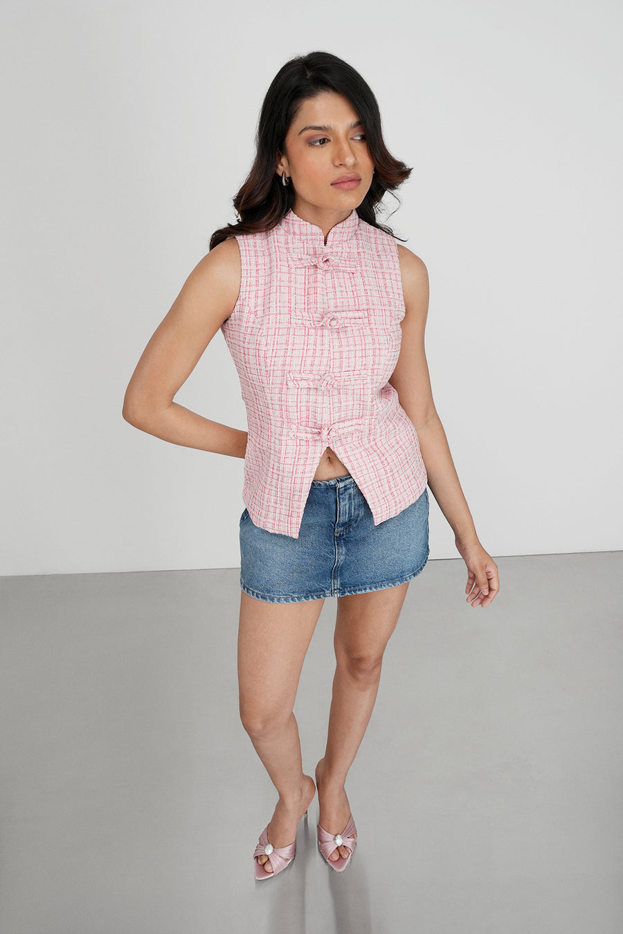 Peach Knotted Tweed Top