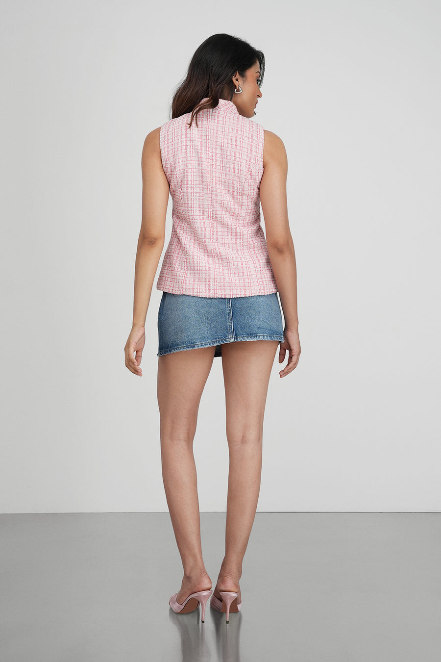Peach Knotted Tweed Top