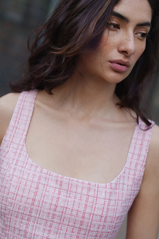 Peach Pleated Tweed Top