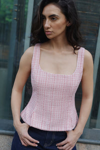 Peach Pleated Tweed Top