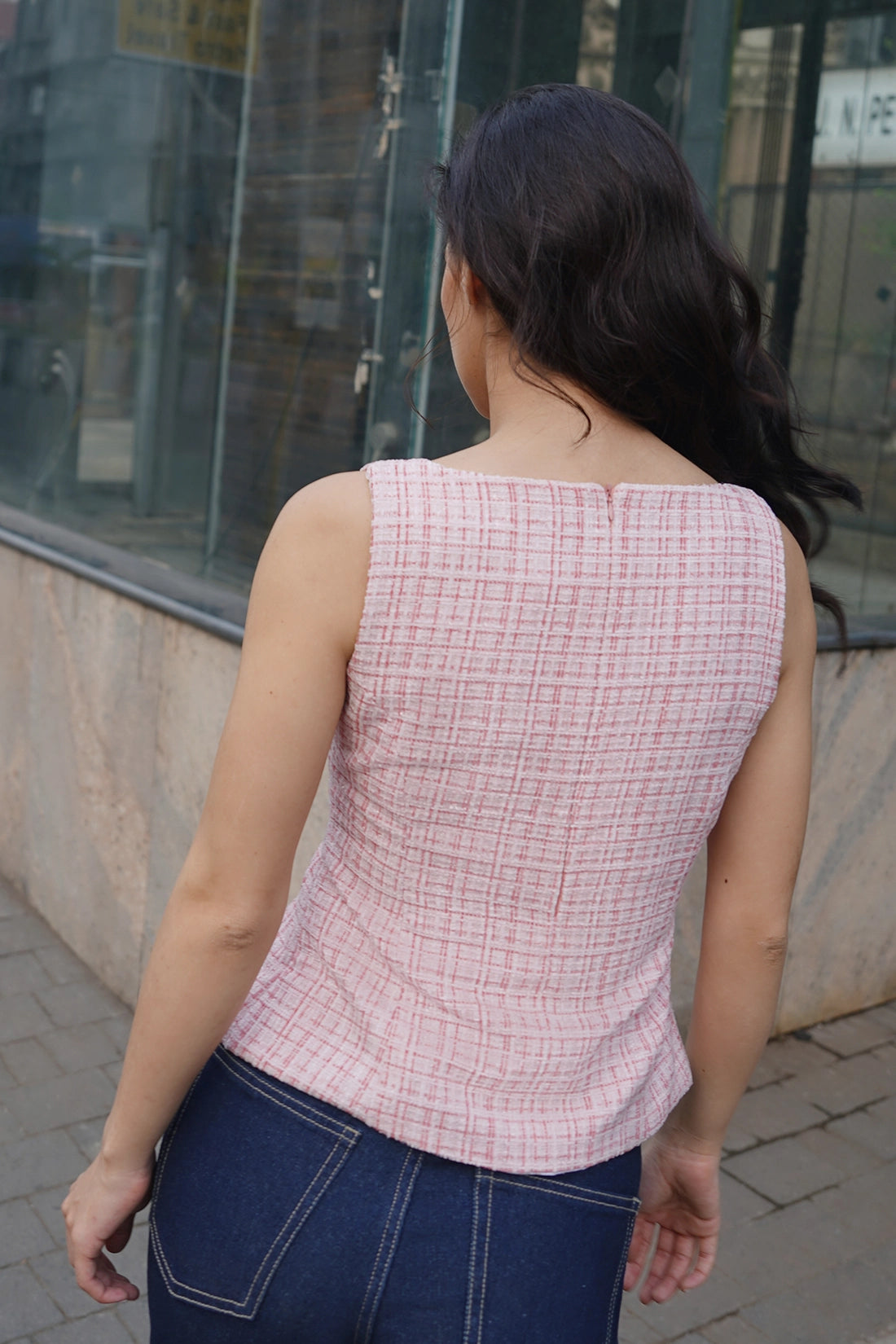 Peach Pleated Tweed Top