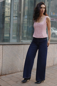 Peach Pleated Tweed Top