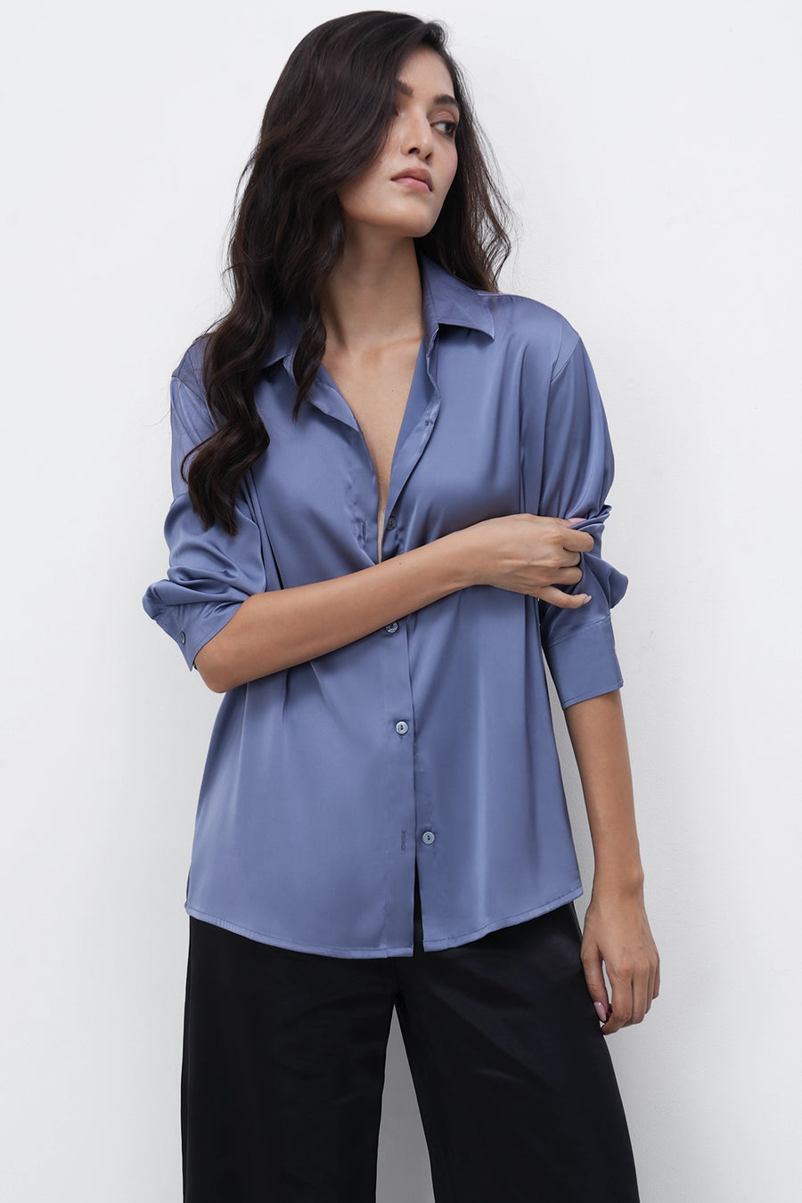 Periwinkle Oversized Satin Shirt