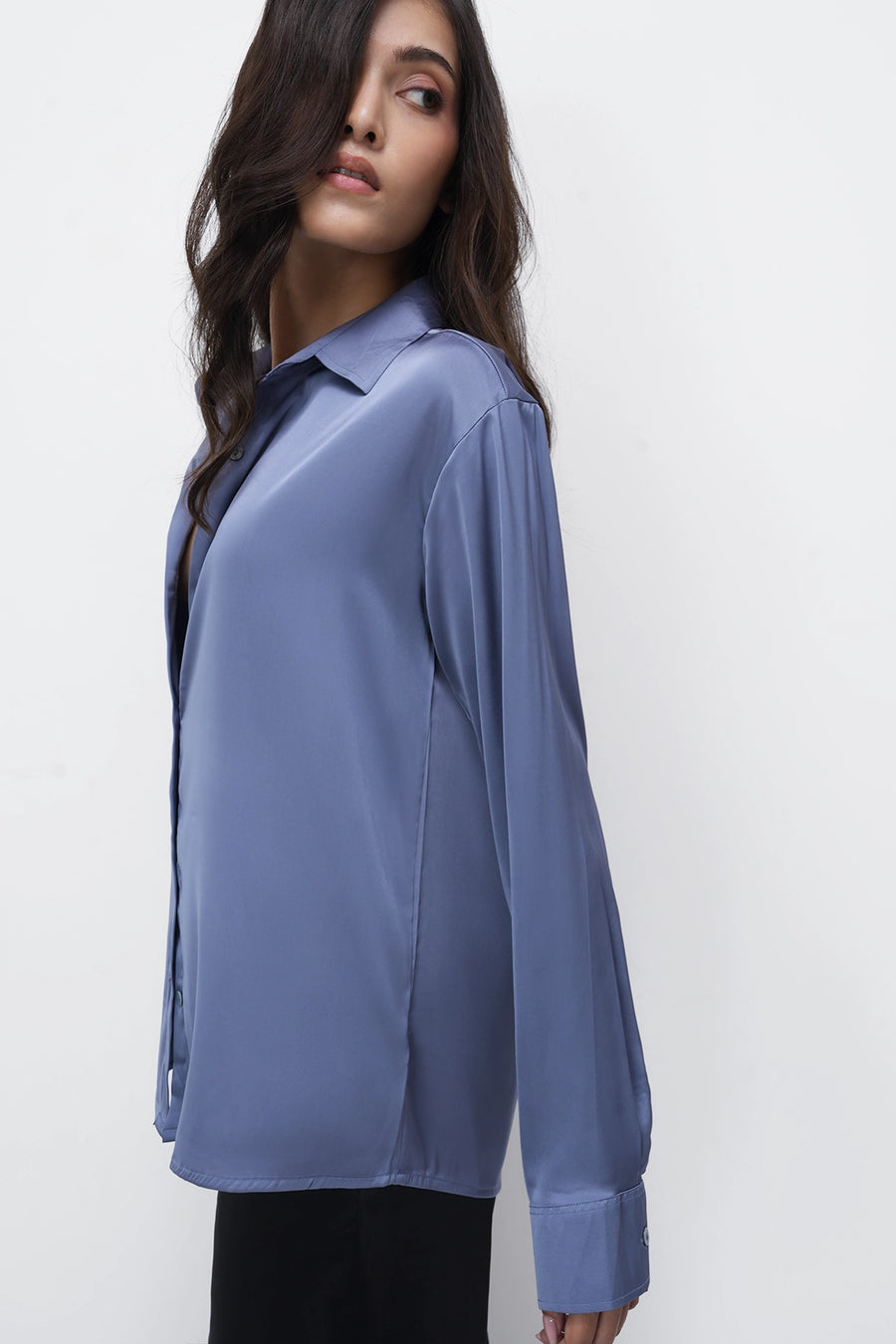 Periwinkle Oversized Satin Shirt