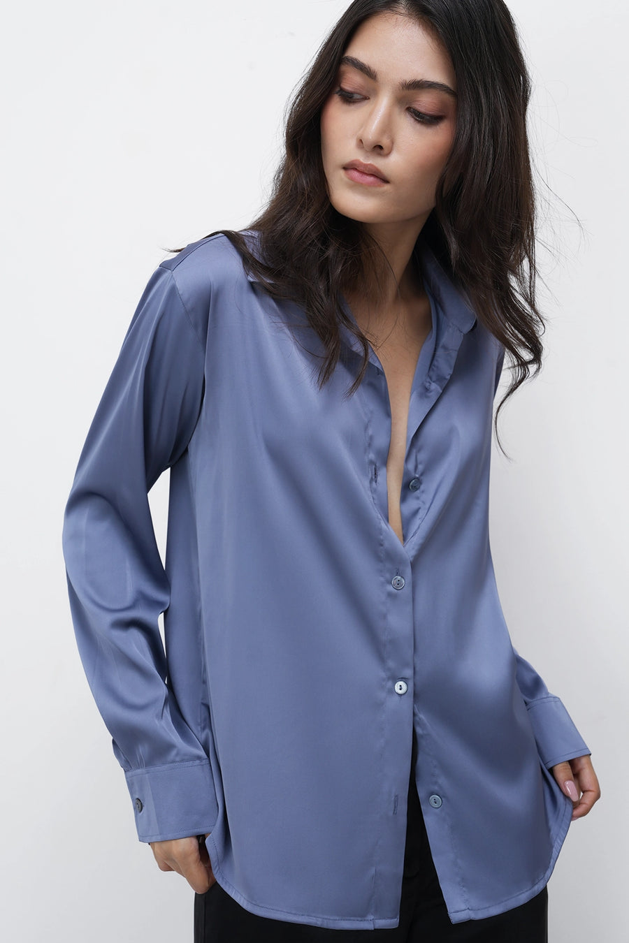 Periwinkle Oversized Satin Shirt