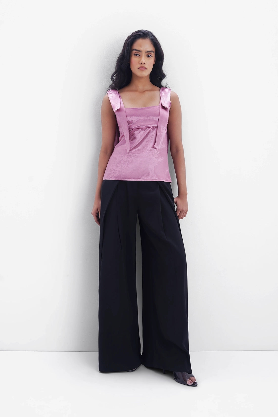 Pink Crushed Satin Bow Top