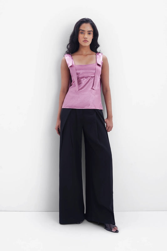 Pink Crushed Satin Bow Top