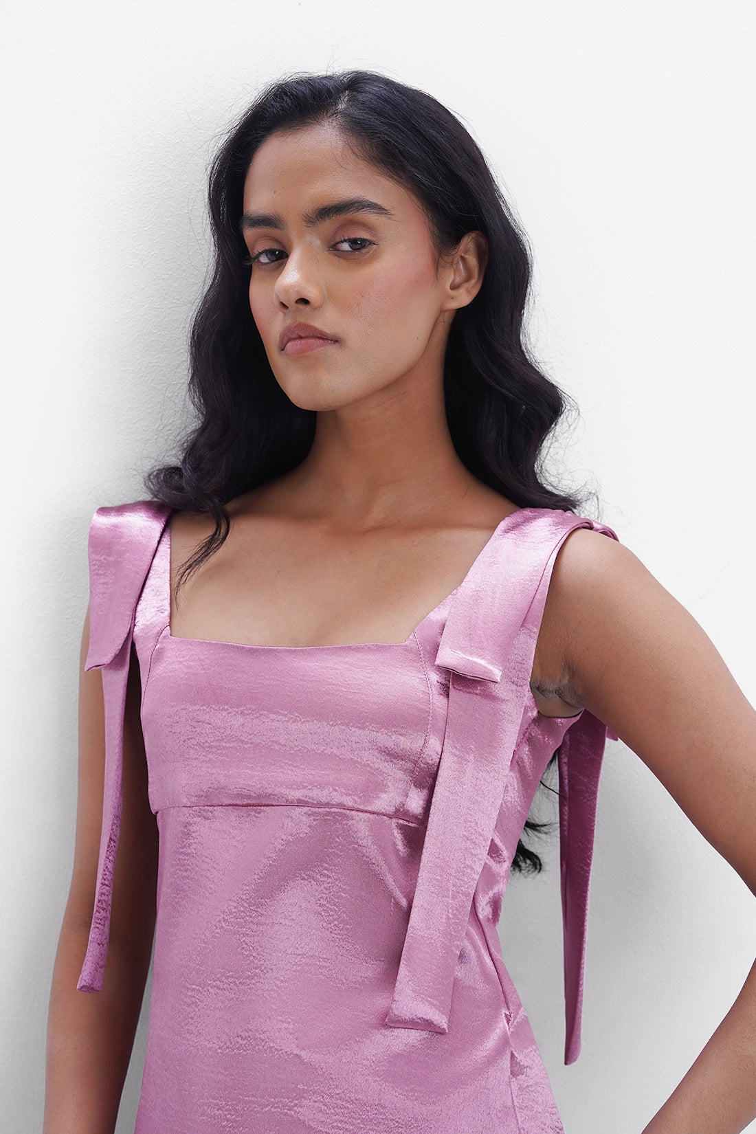 Pink Crushed Satin Bow Top