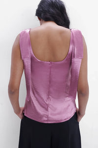 Pink Crushed Satin Bow Top