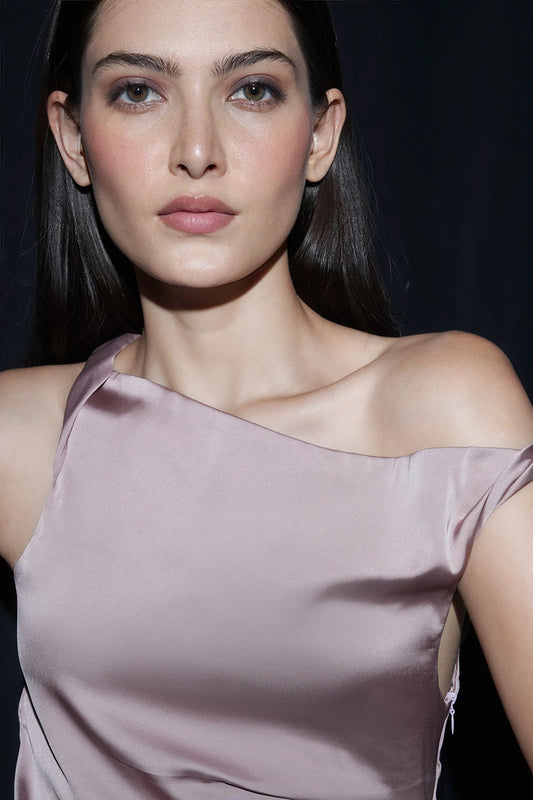 Pink Off-Shoulder Satin Top