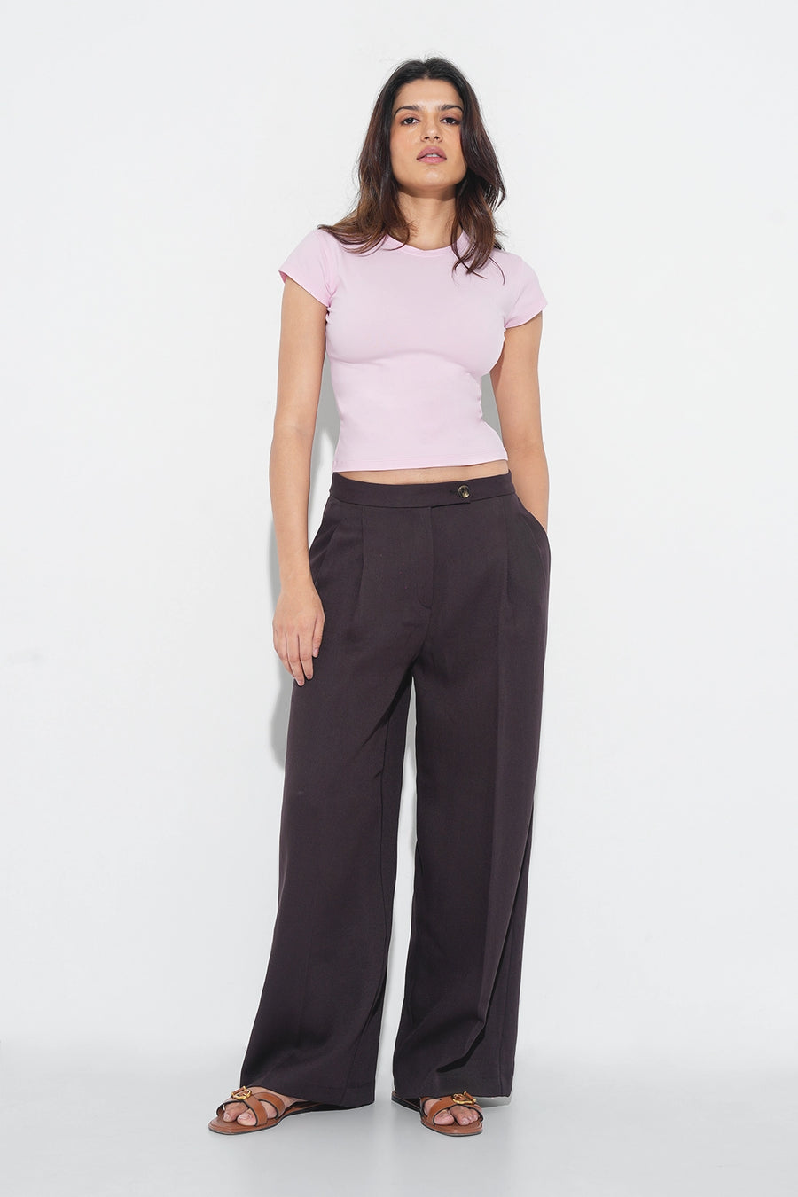 Pink Solid Fitted T-Shirt