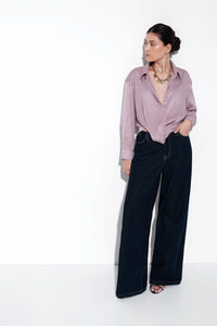 Pink Textured Satin Knot Shirt