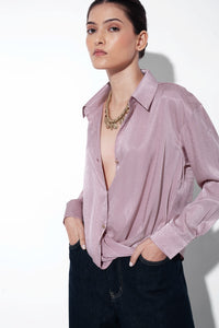 Pink Textured Satin Knot Shirt