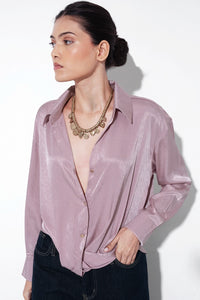 Pink Textured Satin Knot Shirt
