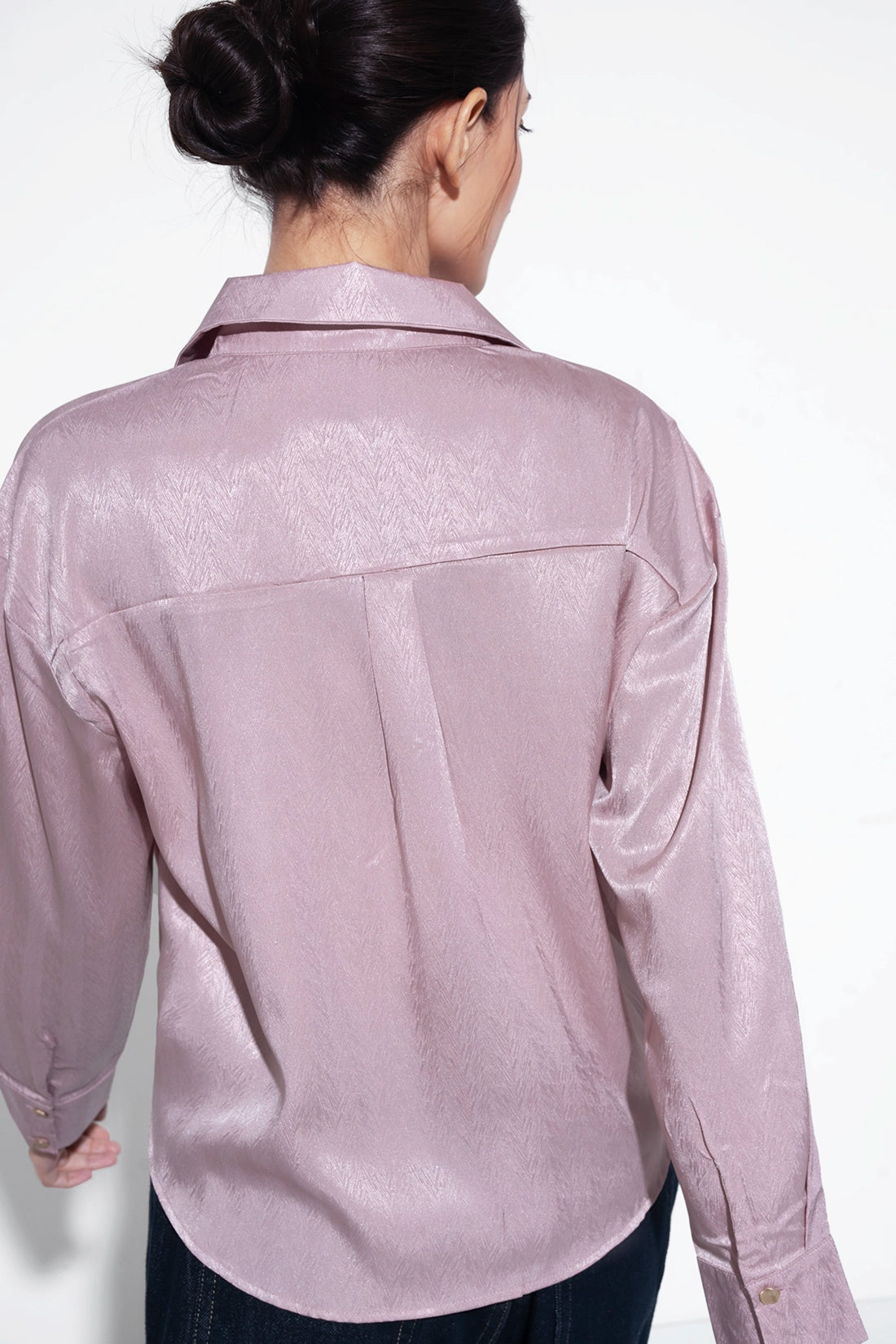 Pink Textured Satin Knot Shirt