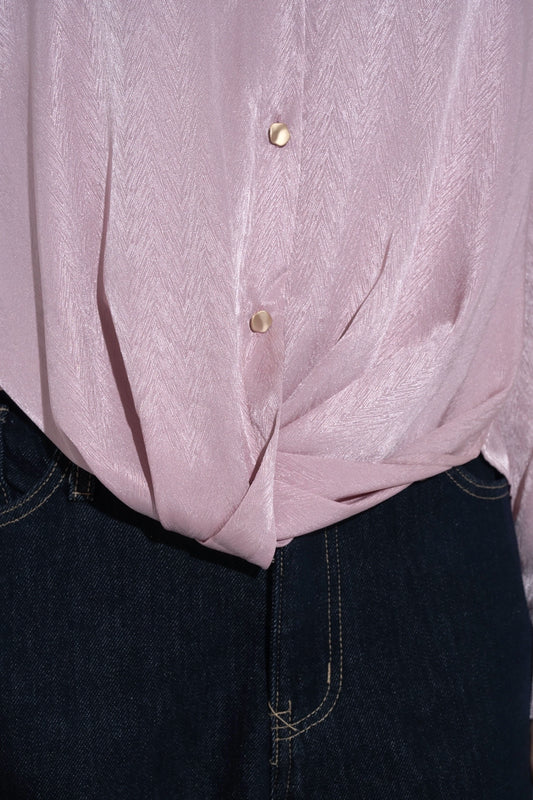 Pink Textured Satin Knot Shirt