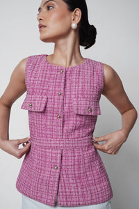 Pink Tweed Belted Vest
