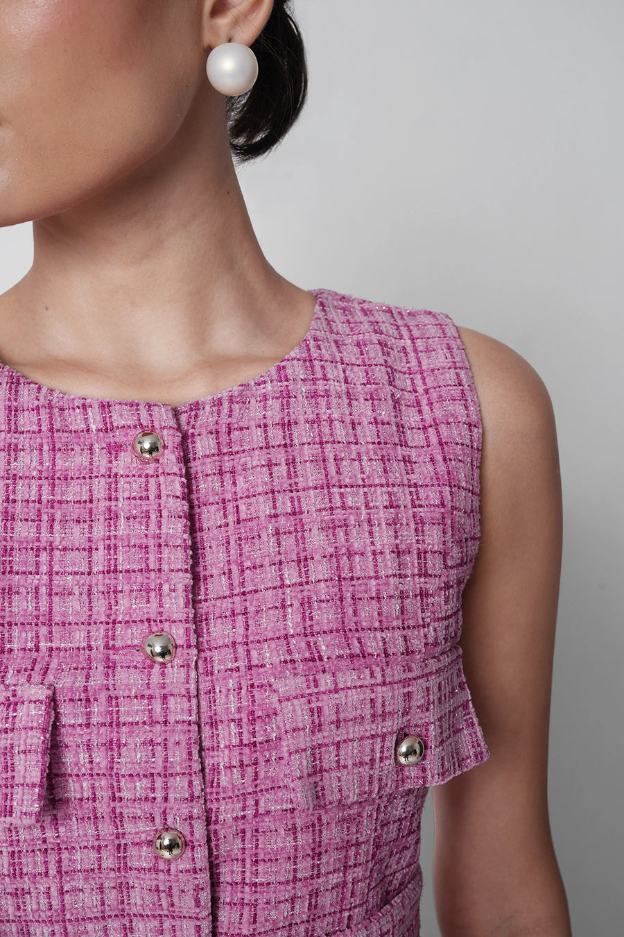 Pink Tweed Belted Vest