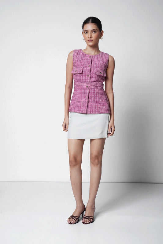 Pink Tweed Belted Vest
