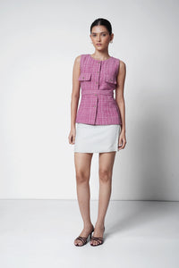 Pink Tweed Belted Vest