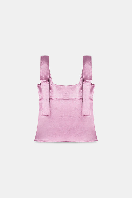 Pink Crushed Satin Bow Top