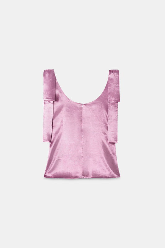 Pink Crushed Satin Bow Top