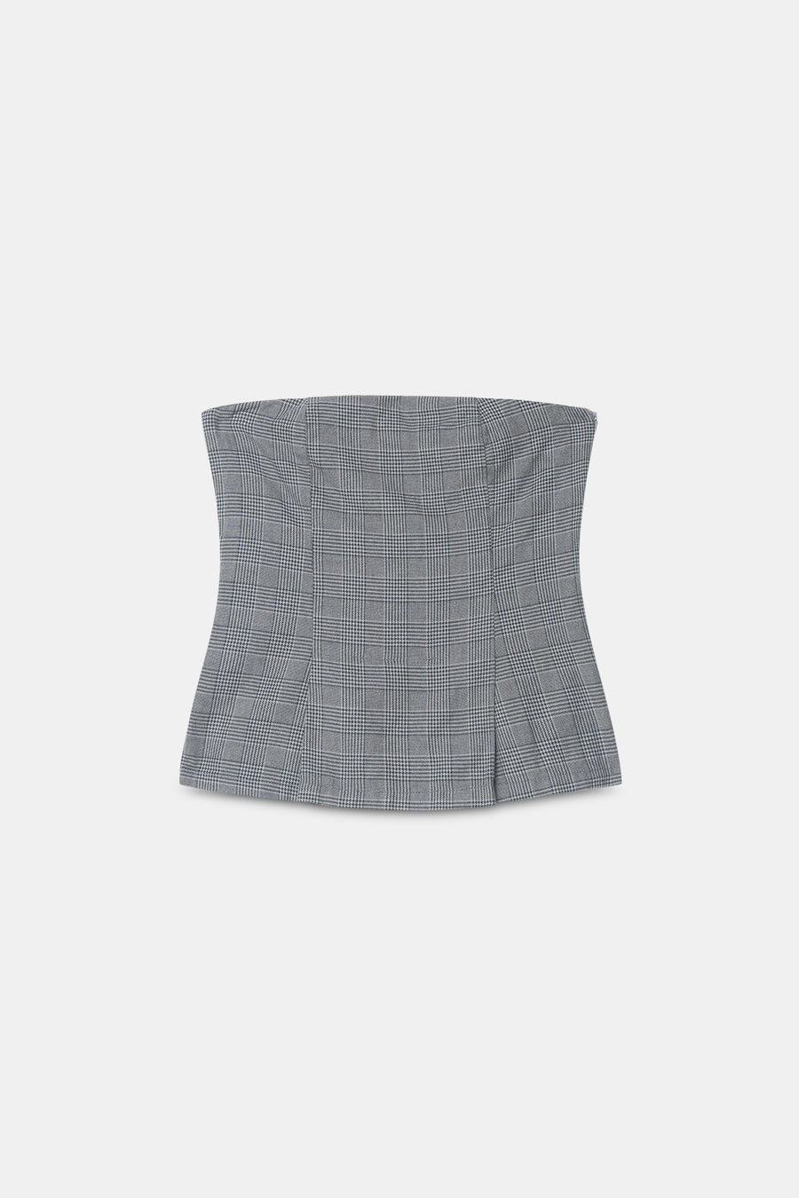 Plaid Strapless Pleated Top