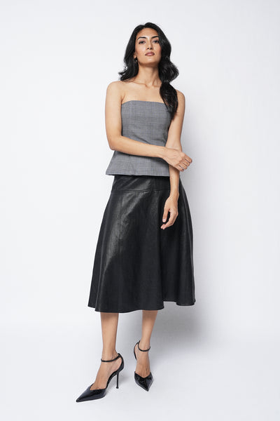 Plaid Strapless Pleated Top