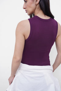 Plum Ribbed Round Neck Top