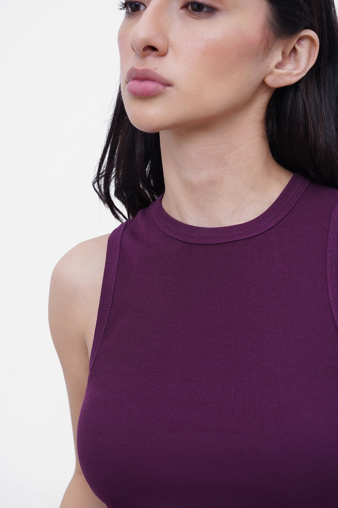 Plum Ribbed Round Neck Top