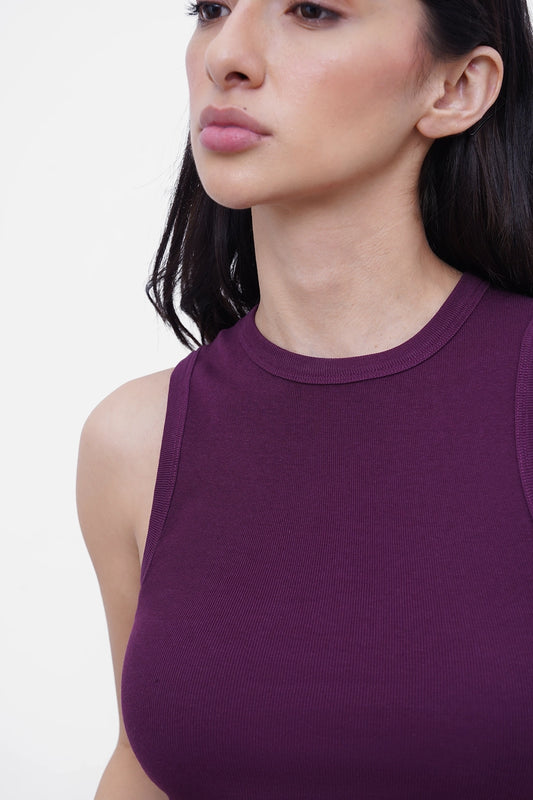 Plum Ribbed Round Neck Top