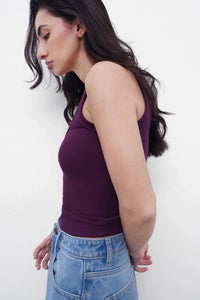 Plum Ribbed Square Neck Top