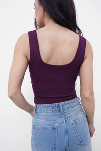Plum Ribbed Square Neck Top