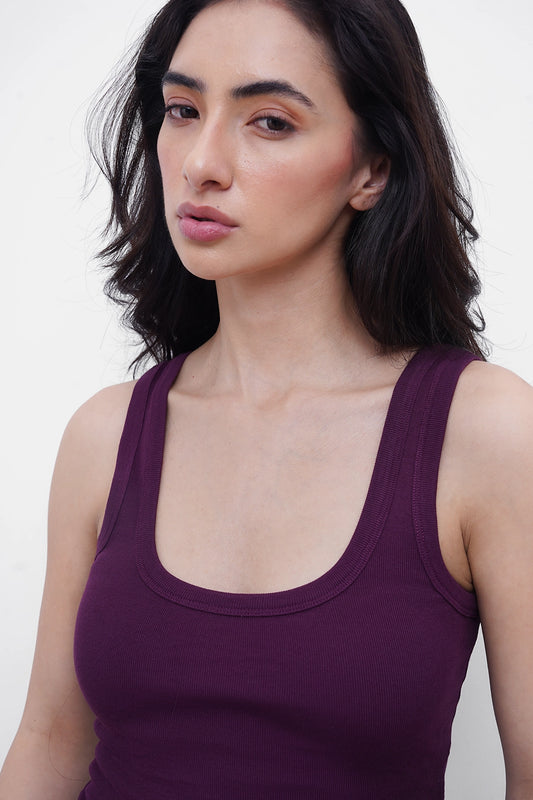 Plum Ribbed Square Neck Top