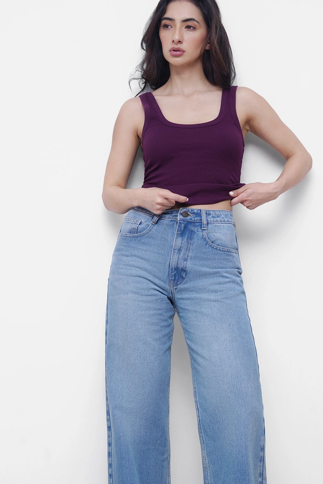 Plum Ribbed Square Neck Top