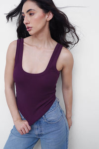 Plum Ribbed Square Neck Top