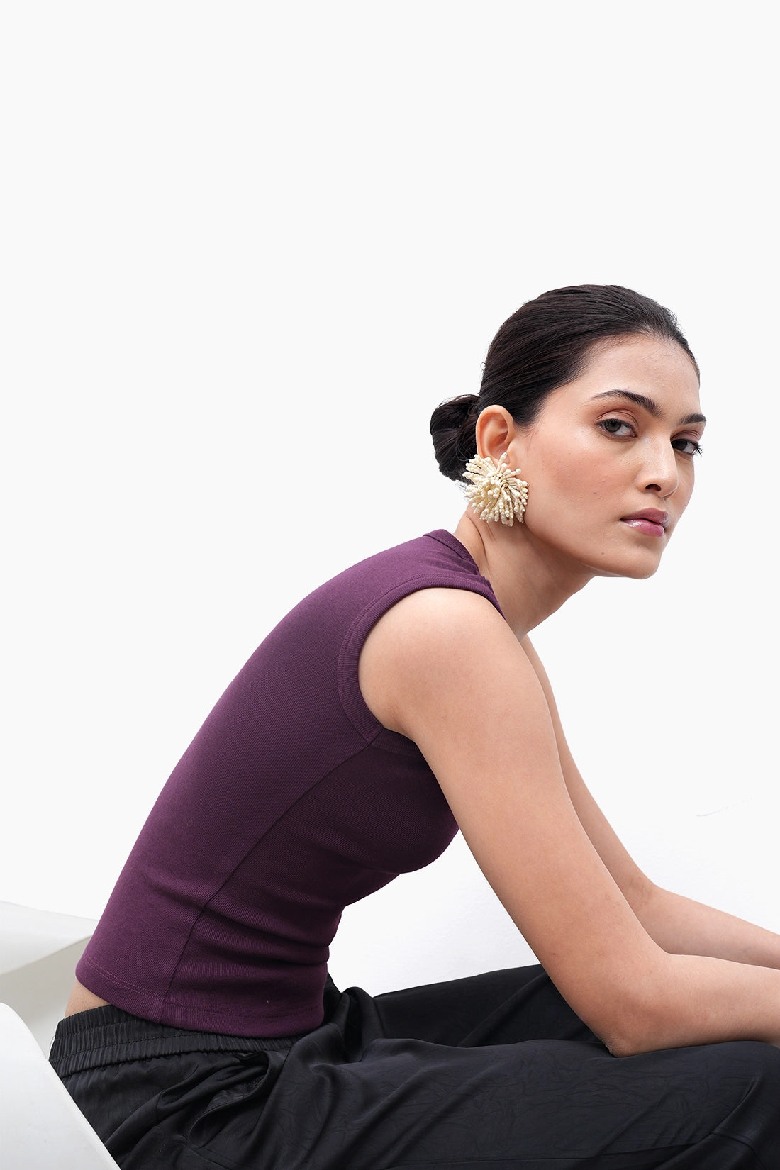 Plum V-Neck Ribbed Top