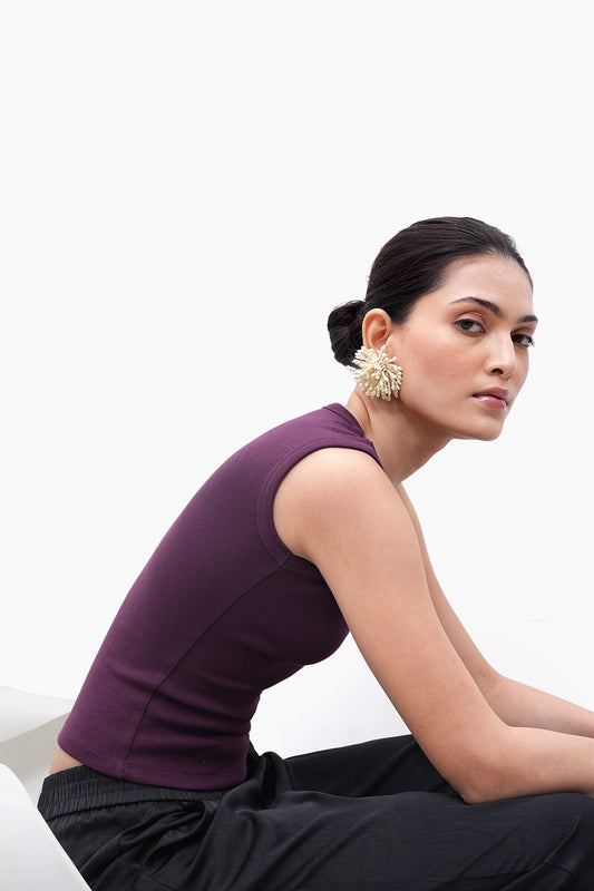 Plum V-Neck Ribbed Top