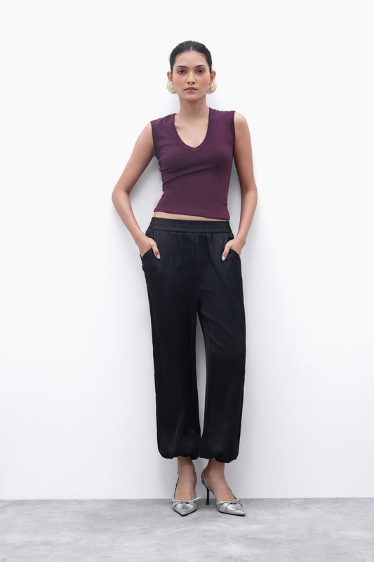 Plum V-Neck Ribbed Top