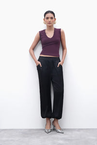 Plum V-Neck Ribbed Top