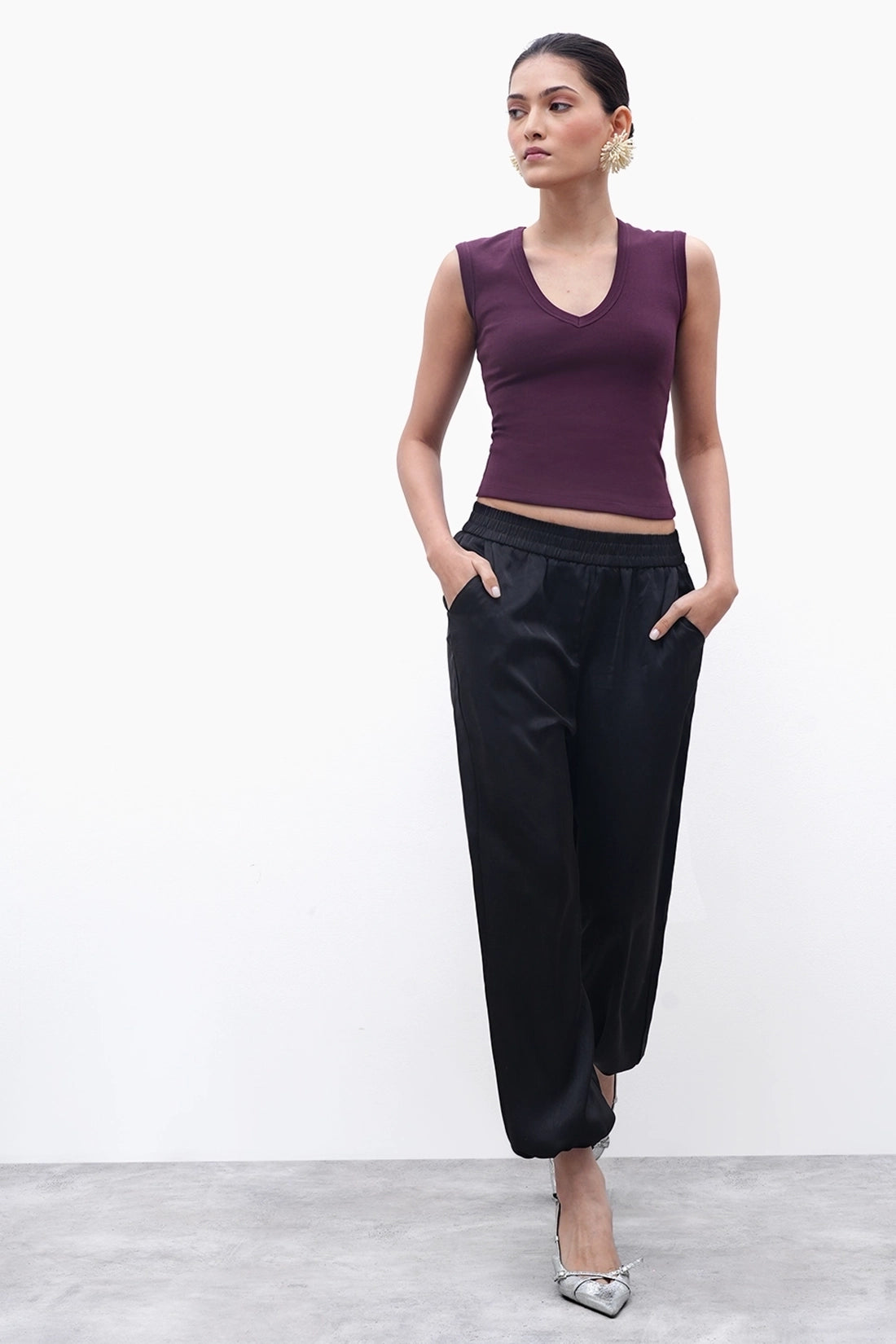 Plum V-Neck Ribbed Top
