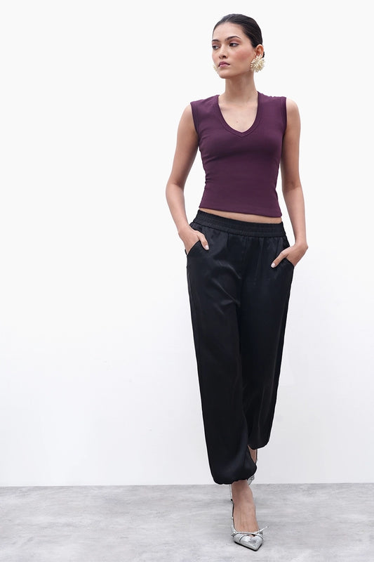 Plum V-Neck Ribbed Top