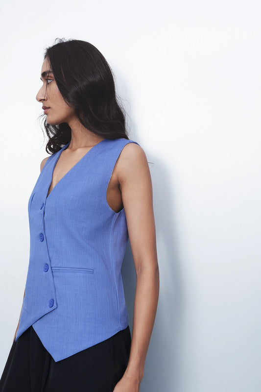 Powder Blue Asymmetric Tailored Waistcoat