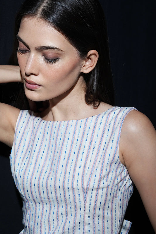 Printed Backless Bow Top