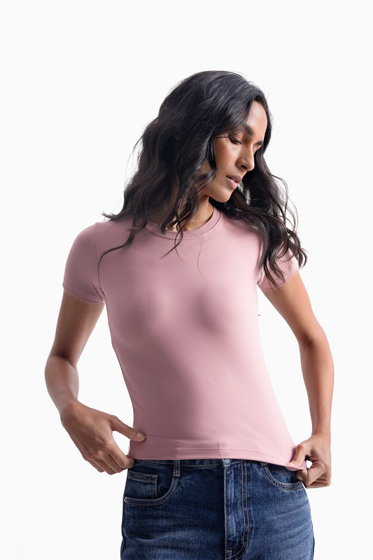Pink Polyamide Fitted T-Shirt